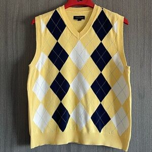 Club Room Sweater Vest - Yellow Navy & Argyle - Size Medium